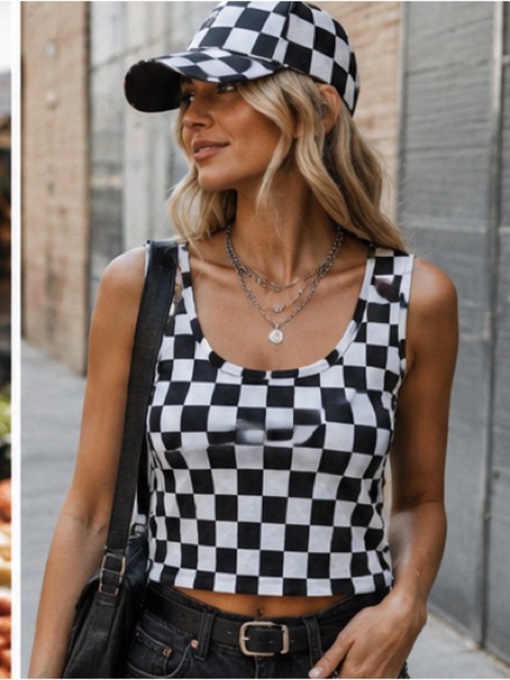 Upcycled LV C.C Black & White Checkerboard Hat & Crop Tank Top Bundle